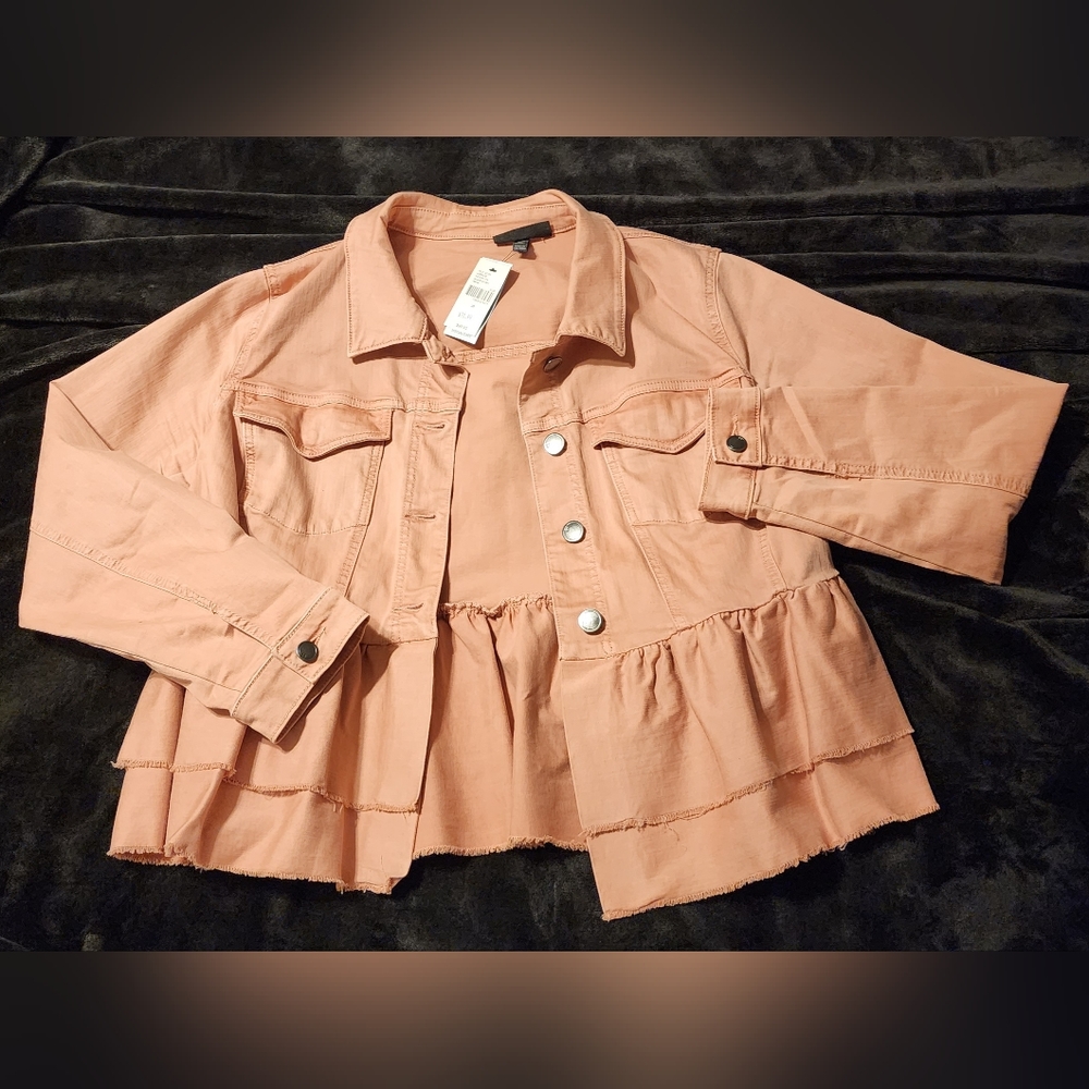 NWT Lane Bryant Blush Pink Double Ruffle Denim Peplum Plus Size Jacket